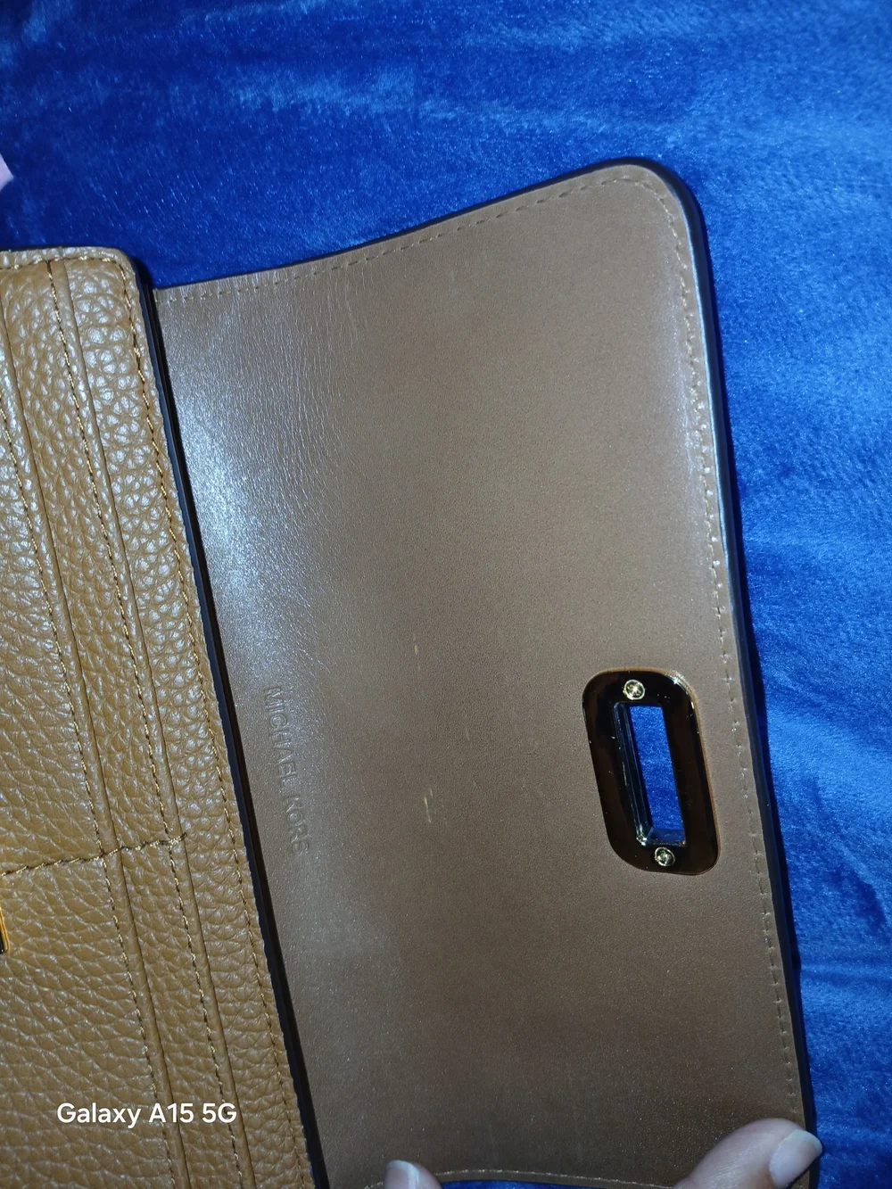 Michael Kors Tan Pebbled Leather Clutch with Gold Turn-Lock